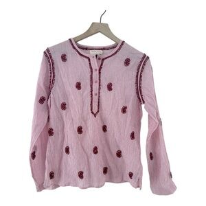 Maison Hotel Embroidered Cotton Red White Stripe Peasant Top Size S NWT